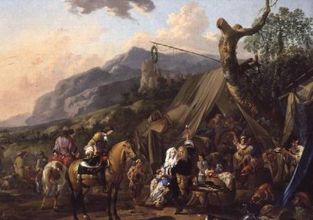 Military commander at a mountain encampment with merrymakers von Johann Heinrich Roos