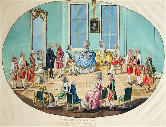 New Year celebration in Vienna in 1782, 1783 (copper engraving with w/c) von Johann Hieronymus Loeschenkohl