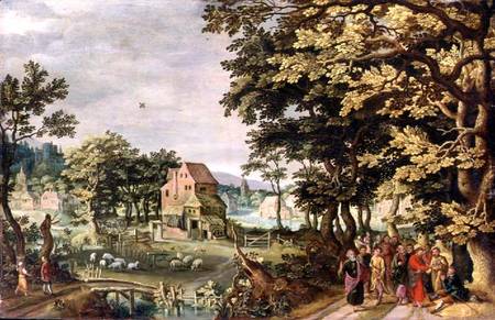 Landscape with Christ healing the Blind Man (panel) von Johann Jacob Besserer