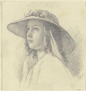 Bildnis eines Mädchens mit Strohhut, Dreiviertelprofil nach links