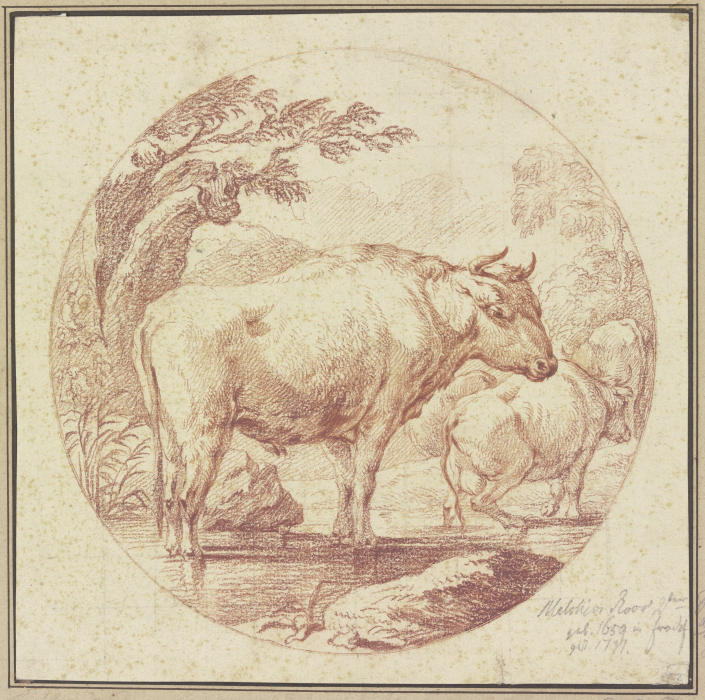 Rinder an der Tränke von Johann Melchior Roos