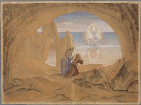 Dante erblickt ein von einem Engel geleitetes Schiffchen, in welchem Seelen nach dem Purgatorium geb