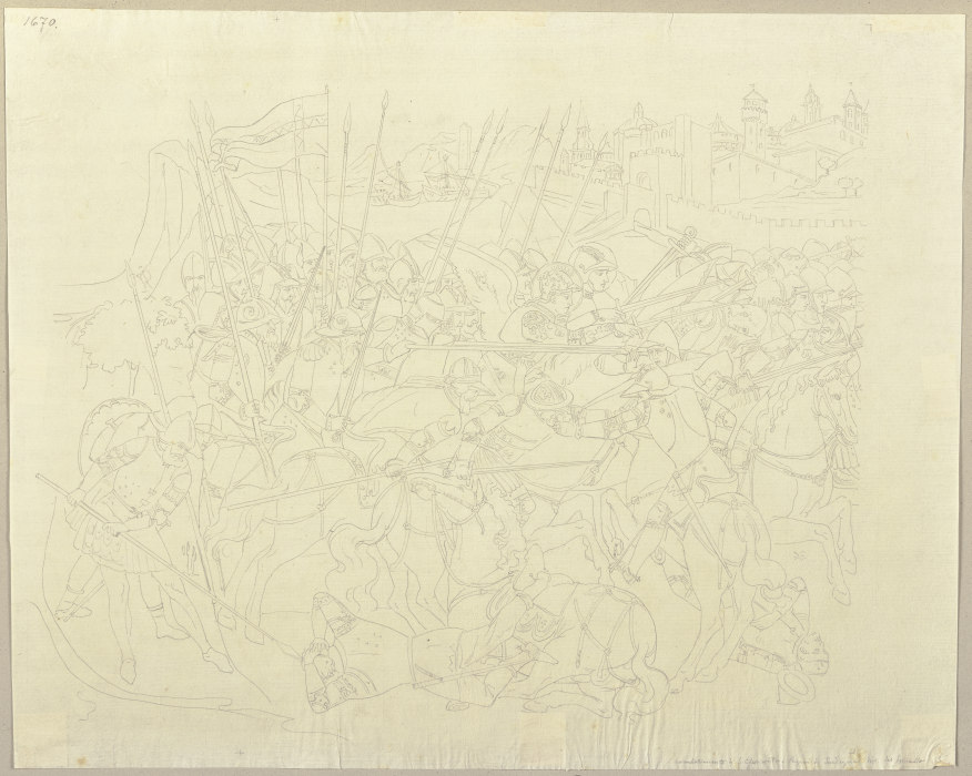 Die Schlacht des heiligen Efeso gegen die Ungläubigen von Sardinien, nach einem Fresko im Camposanto von Johann Anton Ramboux