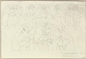 Maria mit dem Jesuskind, den Heiligen Franz von Assisi und Bernhardin von Siena sowie Engeln, nach e