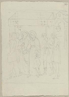 Maria und Joseph, zur Vermählung gehend - Wandgemälde, angeblich von Giunta Pisano, im Chor in der o