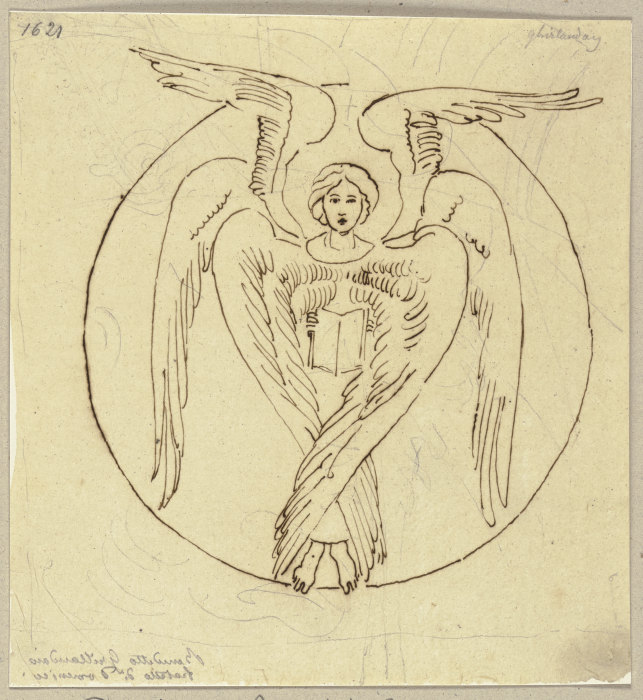 Sechsflügelige Engelsfigur, ein aufgeschlagenes Buch präsentierend, nach Benedetto Ghirlandajo von Johann Anton Ramboux
