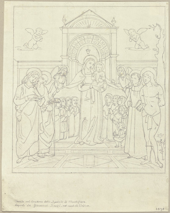 Thronende Madonna mit dem Kind, einem Evangelisten, den Heiligen Paulus, Franziskus und Sebastian so von Johann Anton Ramboux