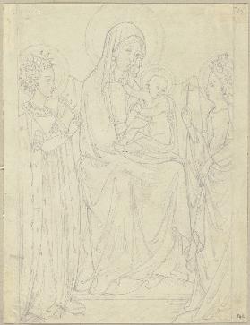 Thronende Madonna mit Jesuskind und Engeln, die Rückseite eines Triptychons im Konversatorium des No