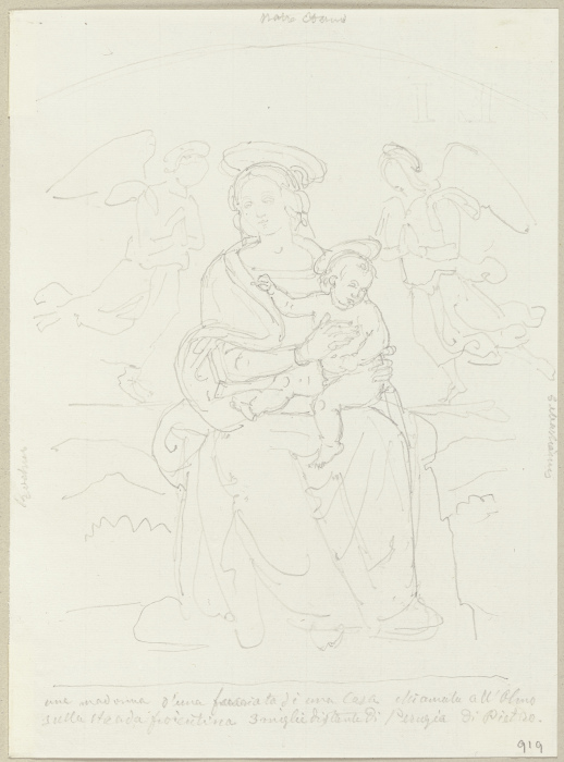 Thronenede Madonna mit Kind, an einem Hause, allOlmo genannt, auf der Florentinerstraße bei Perugia von Johann Anton Ramboux