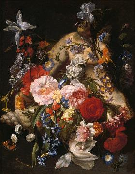 Stillleben mit Blumen in einer exotischen Muschel 1694