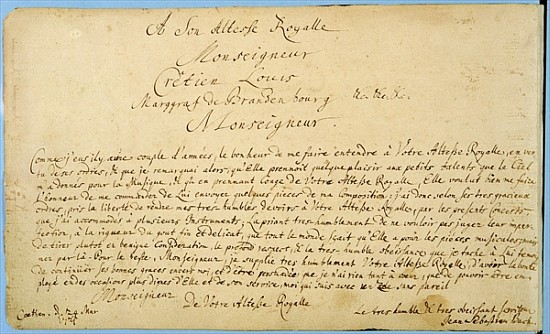 Handwritten dedication of ''Brandenburger Concertos'' to Christian Ludwig, Margrave of Brandenburg 2 von Johann Sebastian Bach