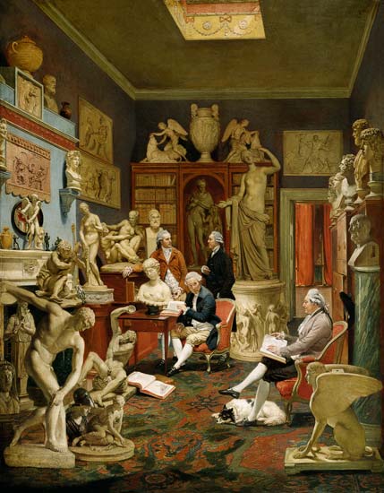 Charles Townley and his Friends in the Towneley Gallery, 33 Park Street, Westminster von Johann Zoffany