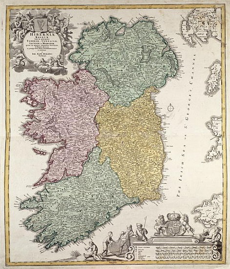Map of Ireland showing the Provinces of Ulster, Munster, Connaught and Leinster, Johann B. Homann, c von Johann Baptist Homann