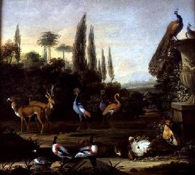 A Park Landscape with Deer and Exotic Birds c.1710
