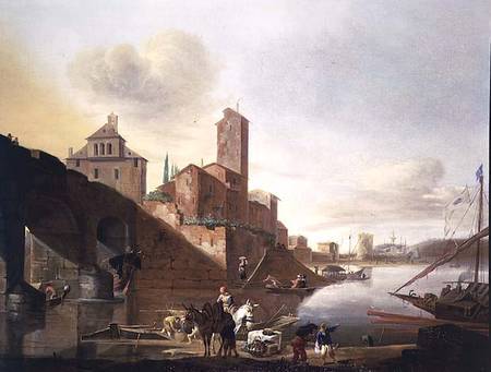 A View of the Ponte Molle in Rome von Johannes Lingelbach