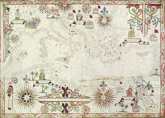 Map of the Mediterranean, 1625 (gouache on paper) von Johannes Oliva