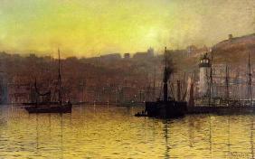 Nightfall in Scarborough Harbour, 1884 (oil on canvas) 19th
