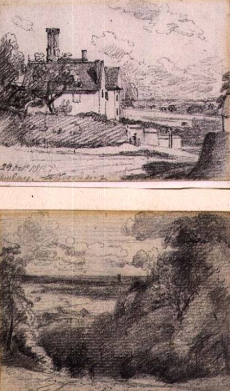 A Manor House, 1815, and Dedham from near Gun Hill, Langham von John Constable
