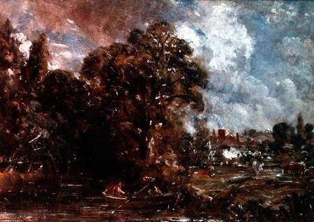 A river scene with a farmhouse near the water's edge von John Constable