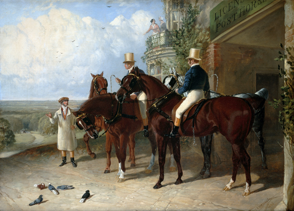 Postillons auf ihren Pferden in Erwartung einer Postkutsche von John Frederick Herring d.Ä.