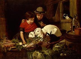 Kinder mit Kaninchen von John Frederick Herring d.Ä.