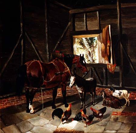 Stable Interior with Cart Horse and Donkey von John Frederick Herring d.J.