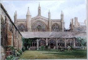 New College cloisters with gardener 1887 cil &