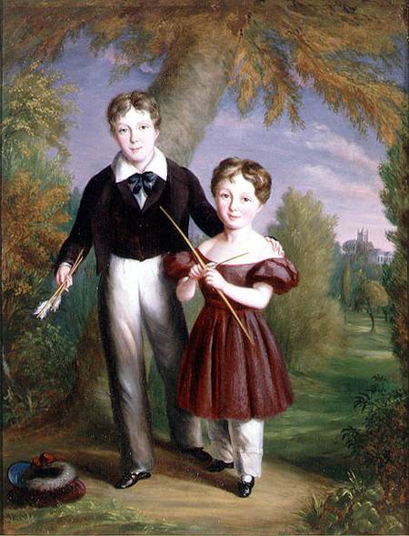 Double Portrait of Two Boys with Bows and Arrows von John King