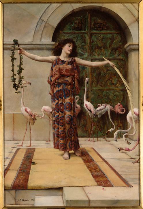 Die Frau mit den Rosaflamingos (La femme aux flamandes (sic!) roses) von John Reinhard Weguelin