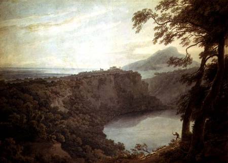 The Lake of Nemi and the town of Genzano von John Robert Cozens