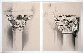 Torcello, Capital of Nave Pillar and St. Mark's, Capital from Central Porch, from 'Examples of the A 1851