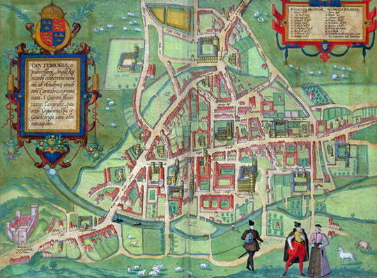 Map of Cambridge, from 'Civitates Orbis Terrarum' by Georg Braun (1541-1622) and Frans Hogenberg (15 von Joris Hoefnagel