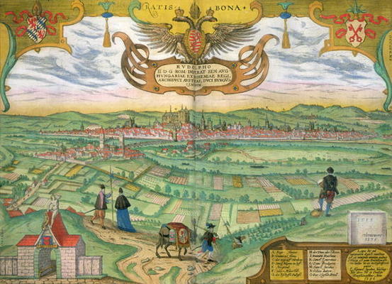 Map of Regensburg, from 'Civitates Orbis Terrarum' by Georg Braun (1541-1622) and Frans Hogenberg (1 von Joris Hoefnagel
