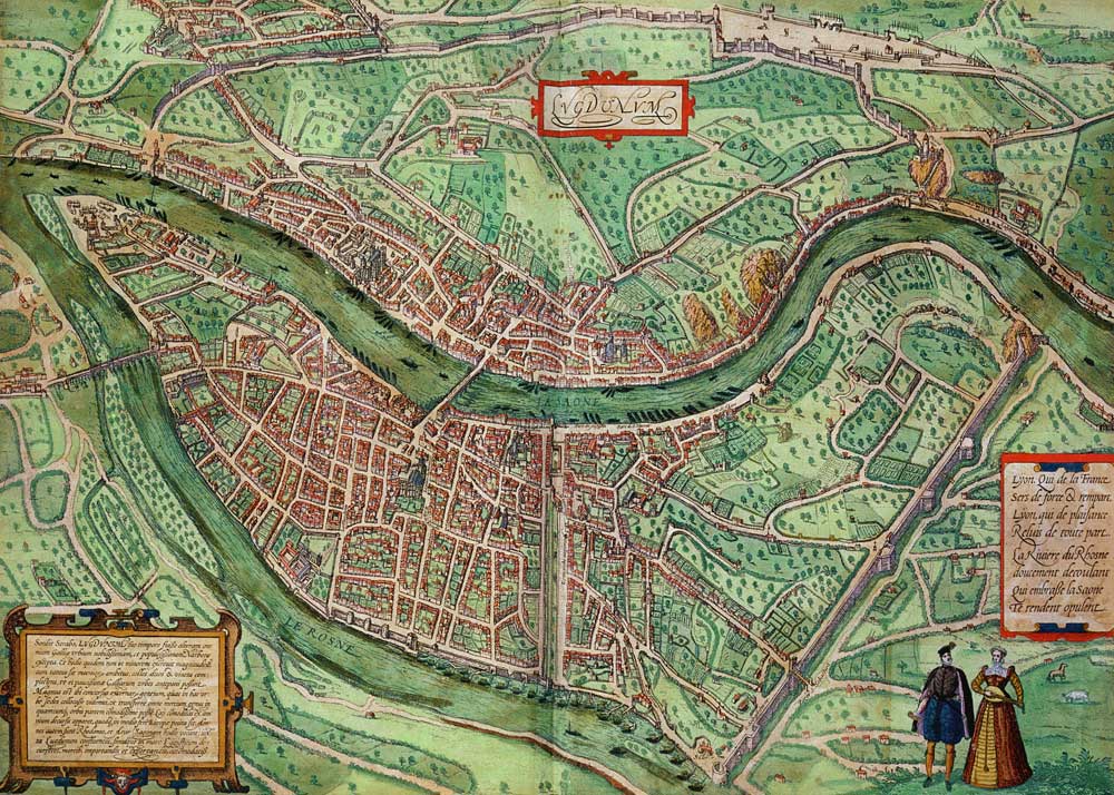 Map of Lyon, from 'Civitates Orbis Terrarum' by Georg Braun (1541-1622) and Frans Hogenberg (1535-90 von Joris Hoefnagel