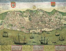 Map of Lisbon, from 'Civitates Orbis Terrarum' by Georg Braun (1541-1622) and Frans Hogenberg (1535-