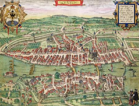 Map of Zurich, from 'Civitates Orbis Terrarum' by Georg Braun (1541-1622) and Frans Hogenberg (1535- 19th