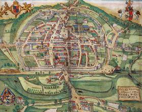 Map of Exeter, from 'Civitates Orbis Terrarum' by Georg Braun (1541-1622) and Frans Hogenberg (1535- 19th