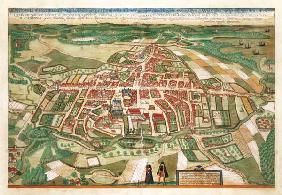 Map of Odense, from 'Civitates Orbis Terrarum' by Georg Braun (1541-1622) and Frans Hogenberg (1535- 19th