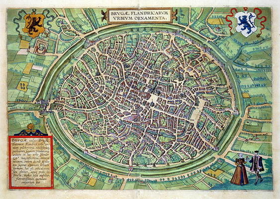 Town Plan of Bruges, from 'Civitates Orbis Terrarum' by Georg Braun (1541-1622) and Frans Hogenburg von Joris Hoefnagel