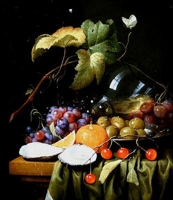A Still Life of Fruits, Vines and an Oyster (oil on canvas) von Joris van Son