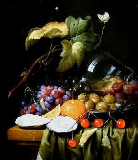 A Still Life of Fruits, Vines and an Oyster (oil on canvas) 1922
