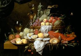 Still Life with Lemon, Oysters, Lobster and Fruit 1658