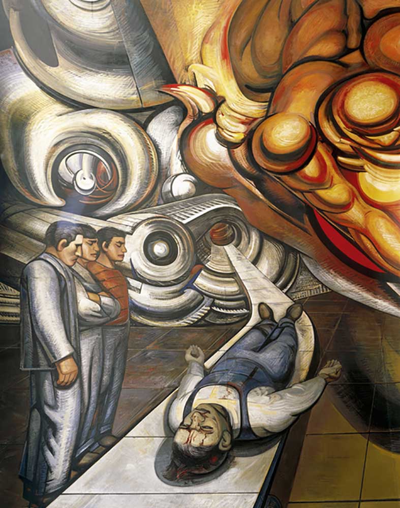 Arbeiterwelt, Opfer des Kapitalismus, Hospital de la Raza, Detail der Auditoriumdecke mit Fresken vo von José Clemente Orozco