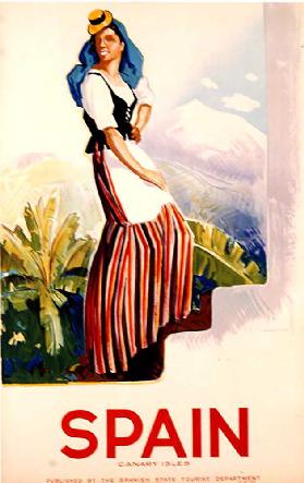 Plakat zur Werbung für die Kanarischen Inseln, herausgegeben von der spanischen Tourismusbehörde, 19 1930