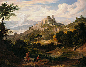 Landschaft bei Olevano mit reitendem Mönch. von Joseph Anton Koch