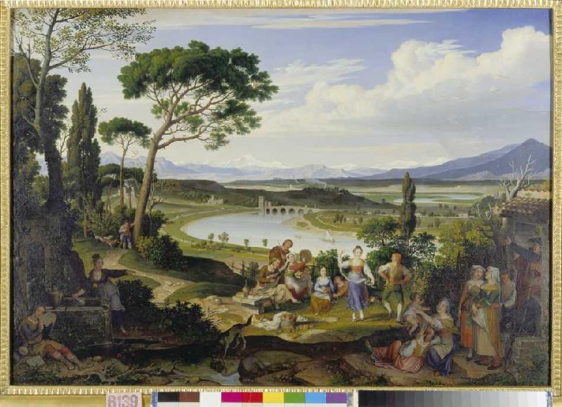 Tiberlandschaft bei Rom mit ländlichem Fest. von Joseph Anton Koch