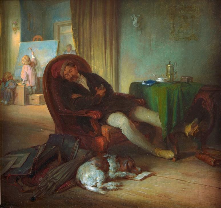 Der schlafende Maler von Joseph Danhauser