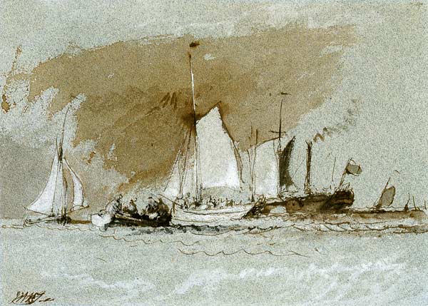 Fishing Boats at Sea, boarding a Steamer off the Isle of Wight von William Turner