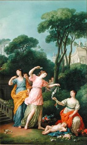 Young Greek Girls Adorning a Sleeping Cupid with Flowers 1773