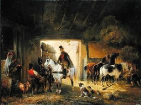 A Rider watering his Horse in a Stable 1840